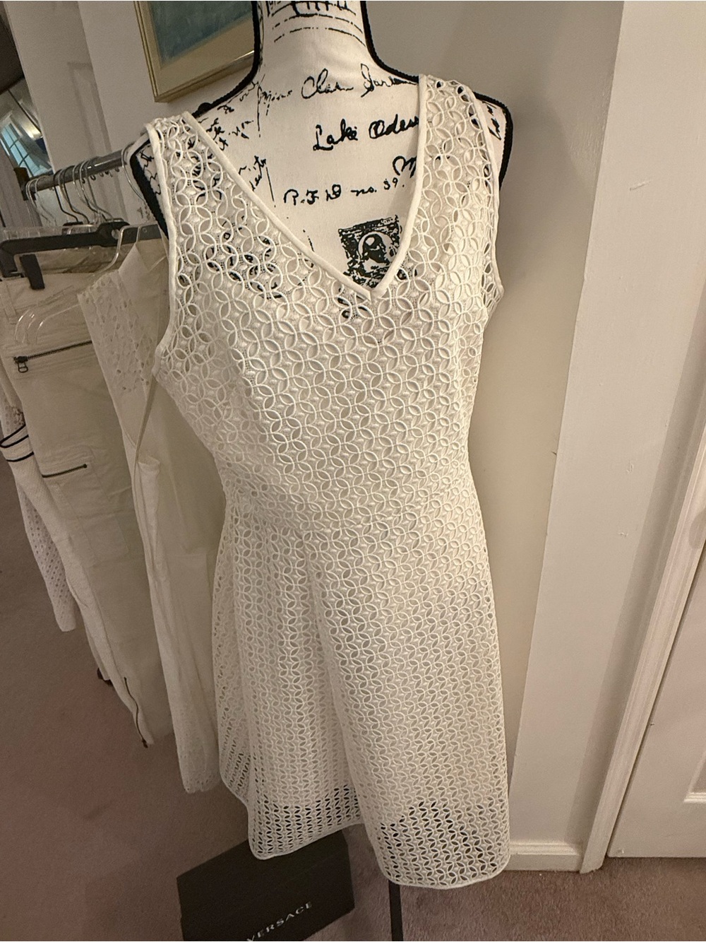 White House Black Market White Crochet A-Line Midi Dress